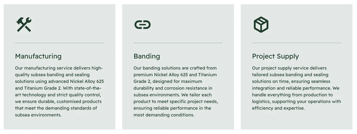 The Old School Yard Co website: three service cards for Manufacturing, Banding and Project Supply.